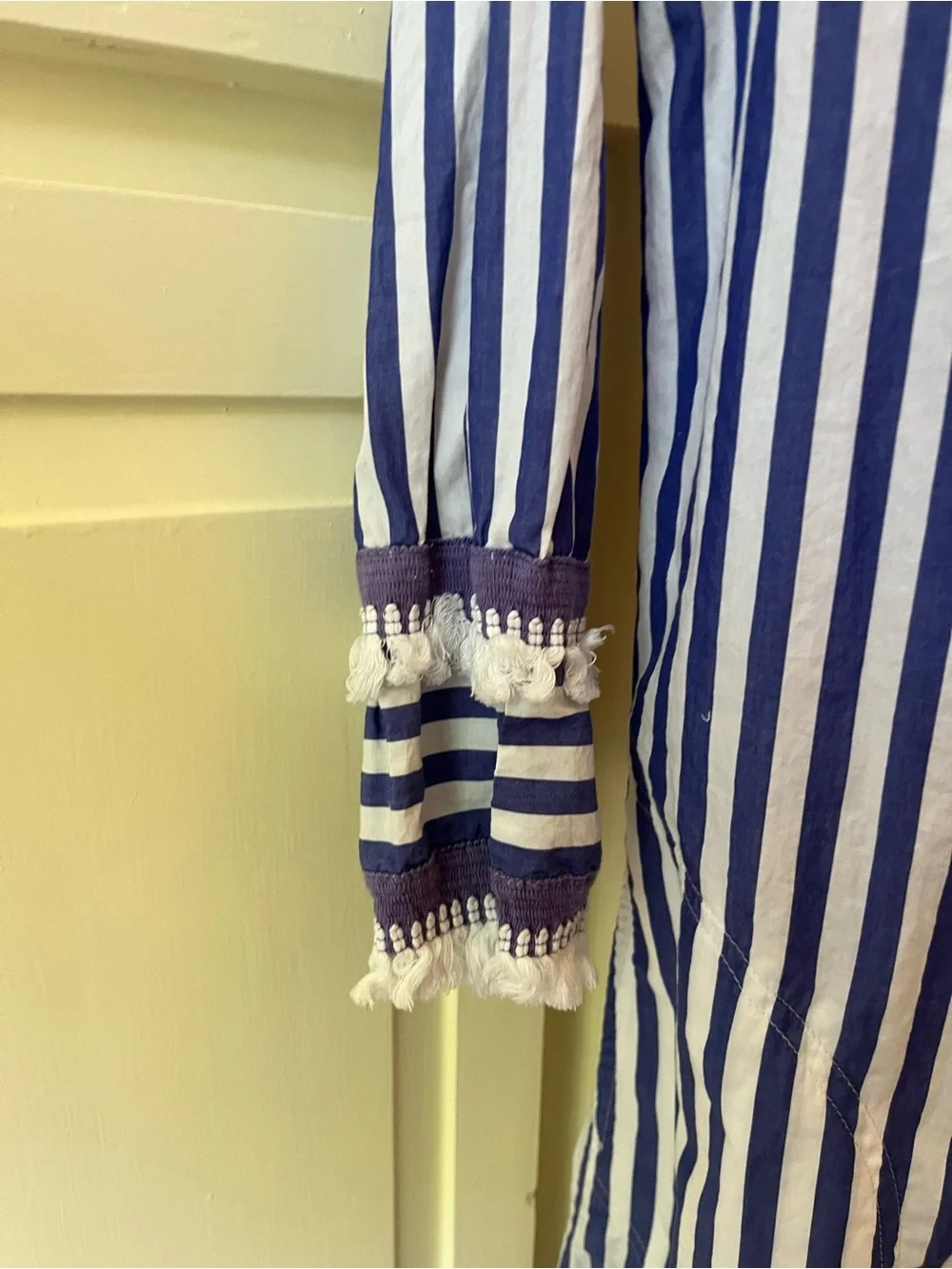 J. Crew Blue and White Vertical Stripe Button-Front Long Sleeve Dress